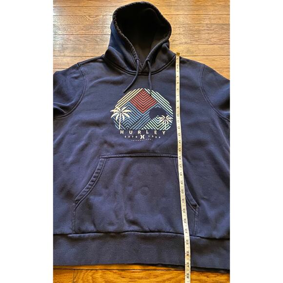 HURLEY Navy Geometric/Floral Print Heavyweight Hoodie Mens sz L - Picture 9 of 10